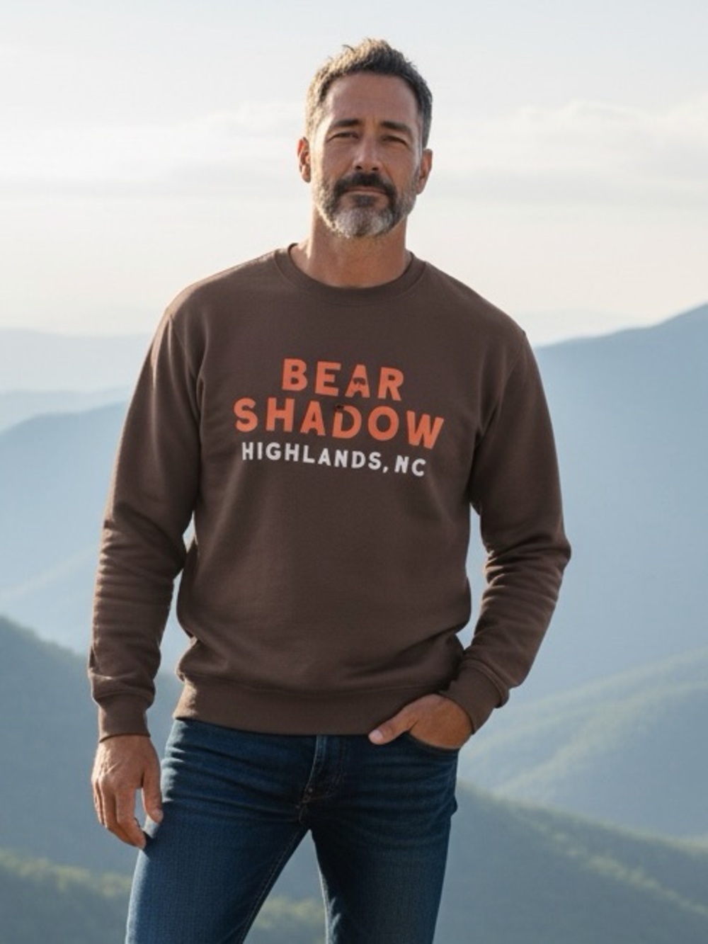 NWOT Brown 'Bear Shadow Highlands, NC' Crewneck Sweatshirt